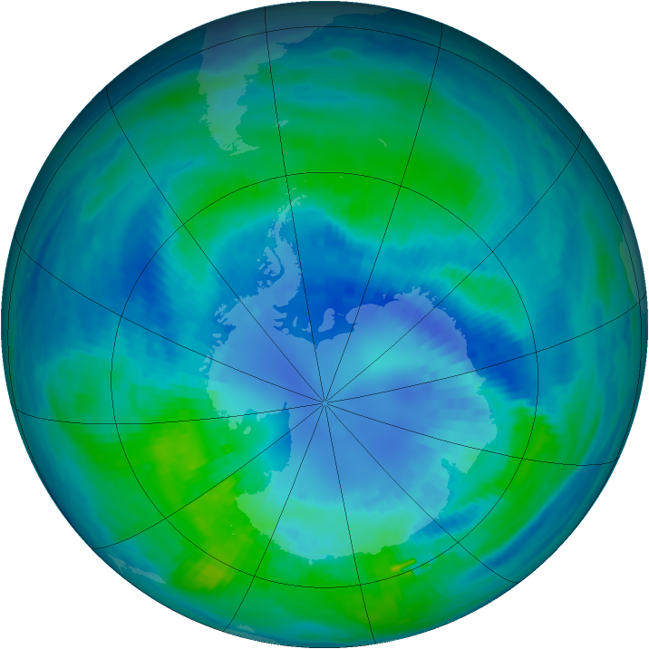 Antarctic ozone map for 09 April 1986